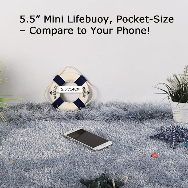 MorroMorn Lifebuoy Wall Hanging Decor - Welcome Aboard Mediterranean Style Home Decoration (Navy, 1.00" x 5.50") - Image 2